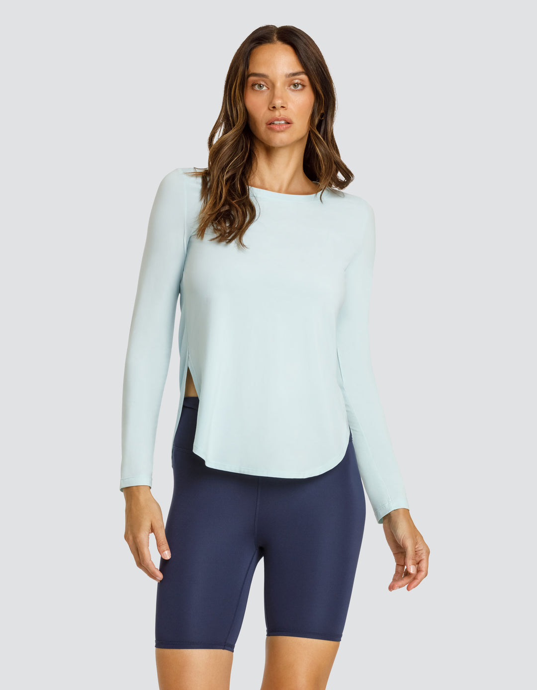 PANEM LONG SLEEVE SCOOP HEM TOP - BLUE GLOW