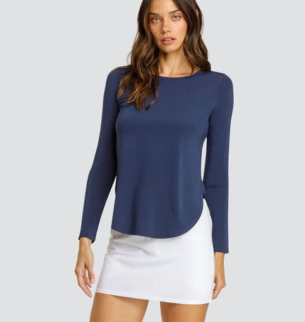 PANEM LONG SLEEVE SCOOP HEM TOP - NAVY BLUE